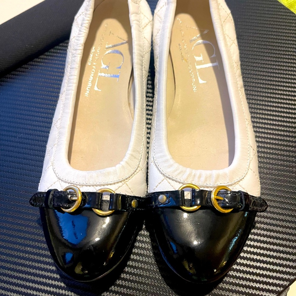 AGL Black and White Cap-Toe Flats
